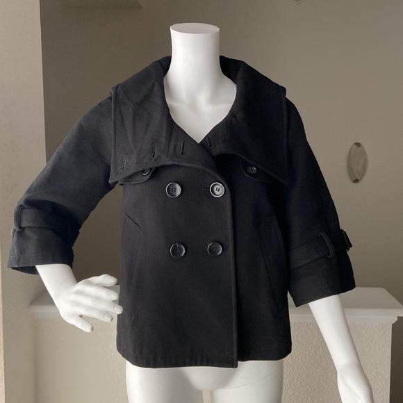 EUC LOFT Black Pea Coat Cropped Size XS - Picture 6 of 11